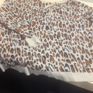 CHEETAH print H&M sweater Zip Collar siz M L TAN Brown